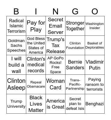1st Presidential Debate Bingo . Bingo Card