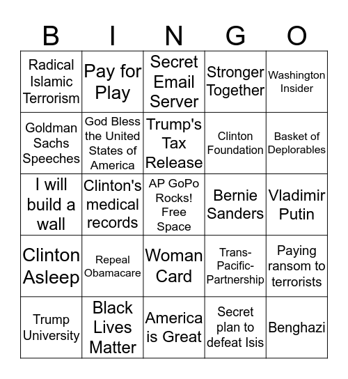 1st Presidential Debate Bingo . Bingo Card