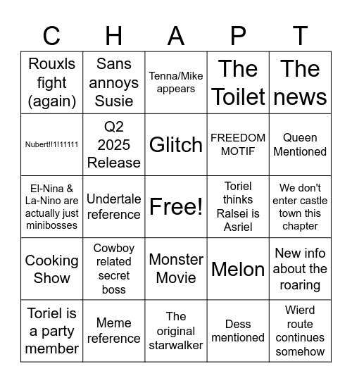 Deltarune Chapter 3 Bingo Card