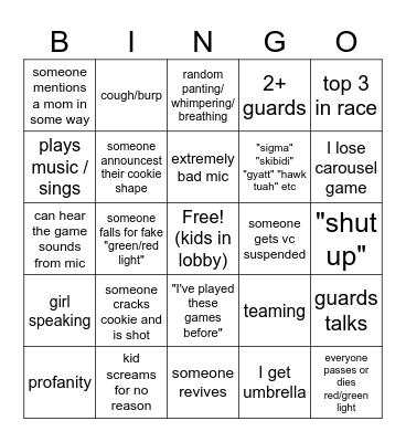 Shrimp game VC lobby Bingo Card