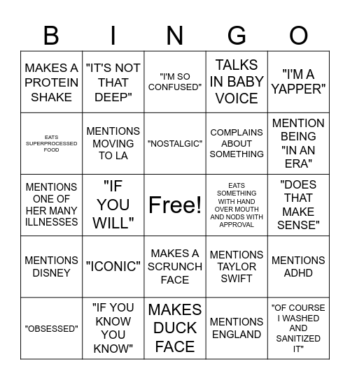 CARRIES VLOG Bingo Card