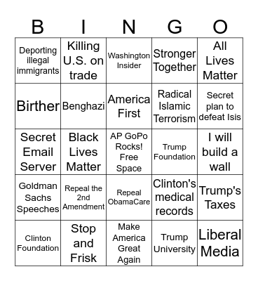 1st Presidential Debate Bingo .. Bingo Card