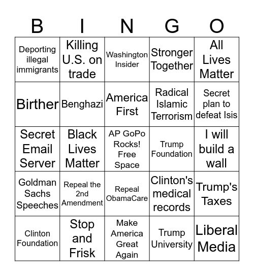 1st Presidential Debate Bingo .. Bingo Card