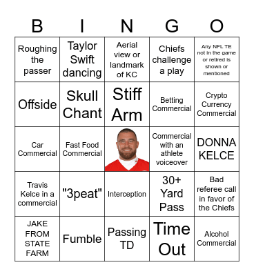 Travis Kelce Card Bingo Card