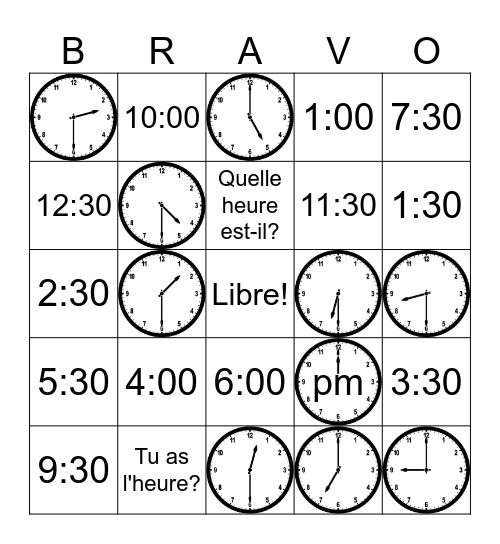 Tu as l'heure? Bingo Card