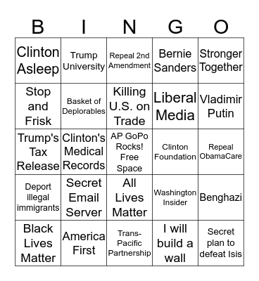 1st Presidential Debate Bingo... Bingo Card