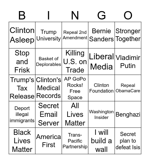 1st Presidential Debate Bingo... Bingo Card