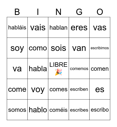 Verbos en presente Bingo Card
