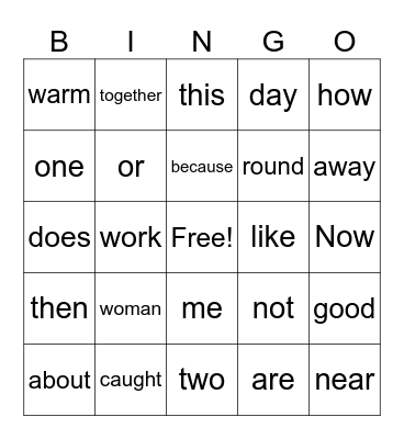 7A Sight Word Bingo Card