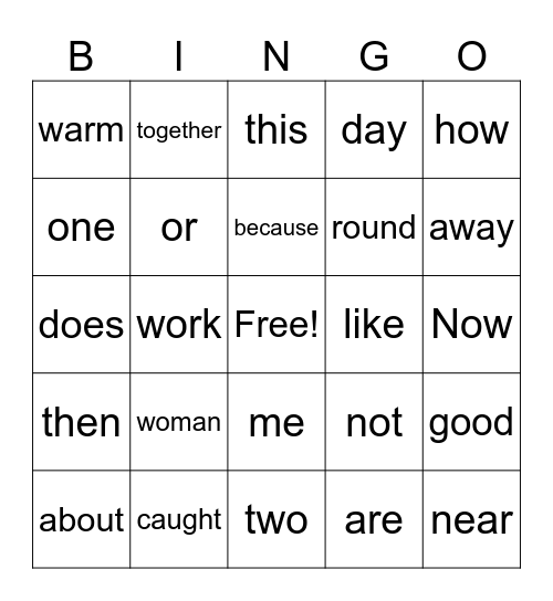 7A Sight Word Bingo Card