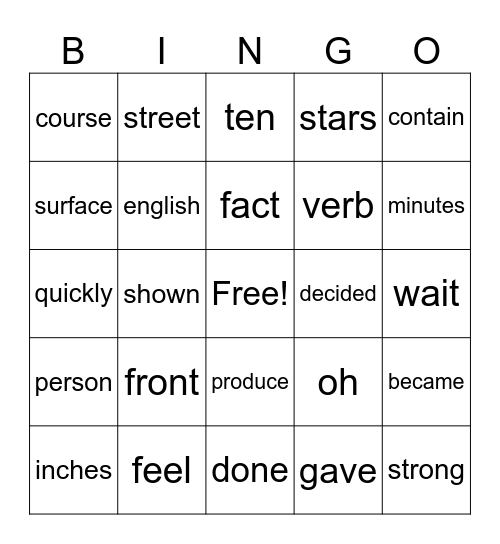 7B Sight Word Bingo Card