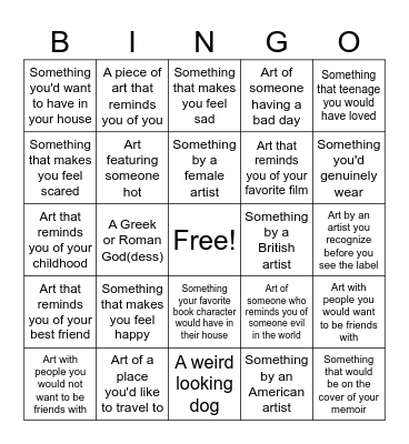 Museum Bingo Card