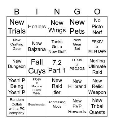 Final Fantasy XIV Live Letter Bingo Card