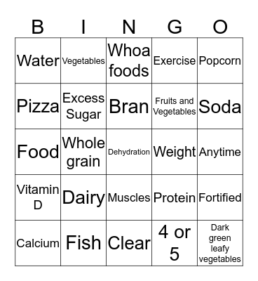 NUTRITION Bingo Card