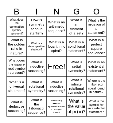 Puzzle Math Bingo Card