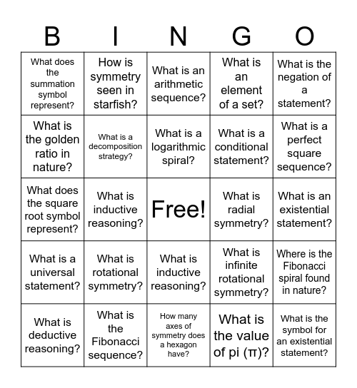 Puzzle Math Bingo Card