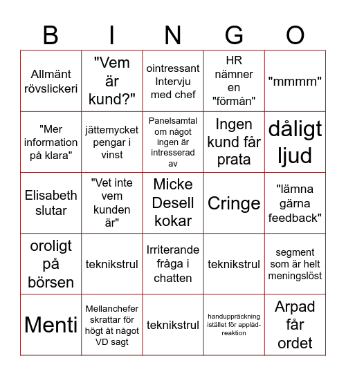 AFA-live bingo Card