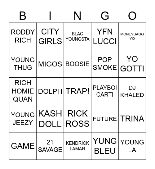 TRAP BINGO Card