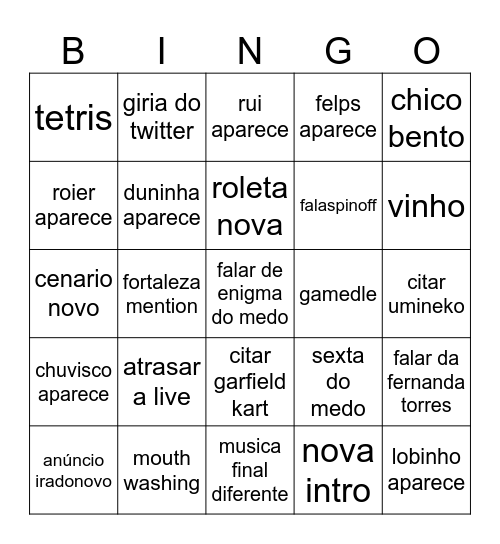volta do selbi Bingo Card