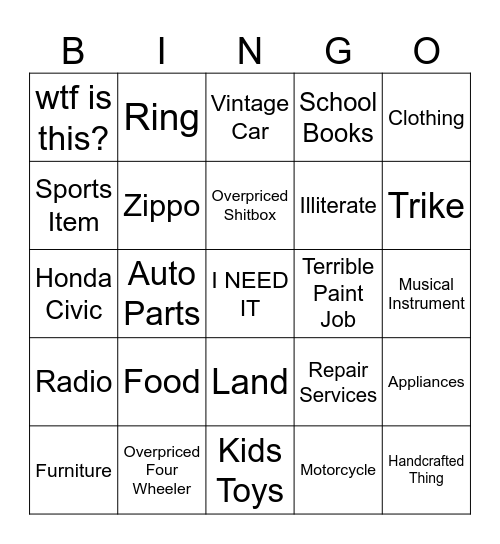 Marketplace bingo Card