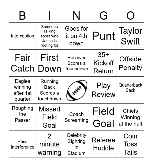 Sue's Super Bowl 2025 Football Bingo Card