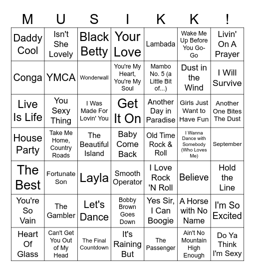 Vinstogo Musikkbingo 3 Bingo Card
