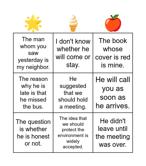 clauses Bingo Card