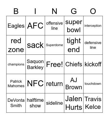 Super Bowl /r/ /s/ and /z/ Bingo Card