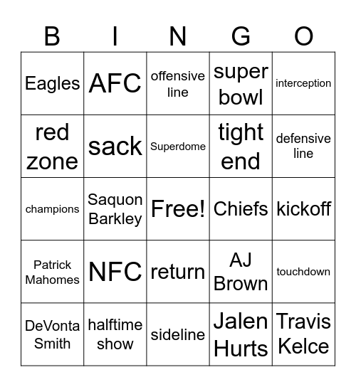 Super Bowl /r/ /s/ and /z/ Bingo Card