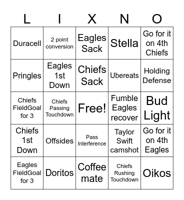 SuperBowl Bingo! Bingo Card
