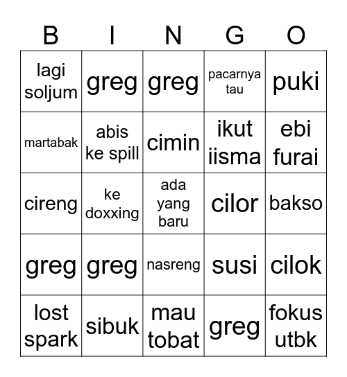 bingo bareng siwani Bingo Card