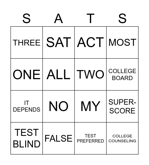 Standardized Testing Bingo Card