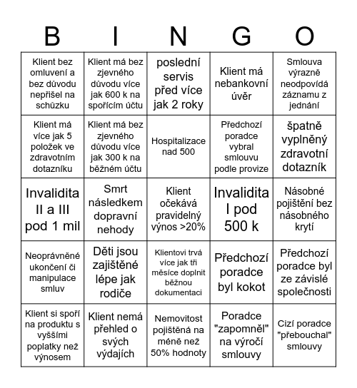 Běžný den pojišťováka Bingo Card