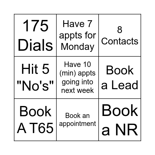 Bankers Dial Bingo Card