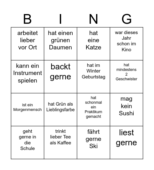 Kennenlern Bingo Card