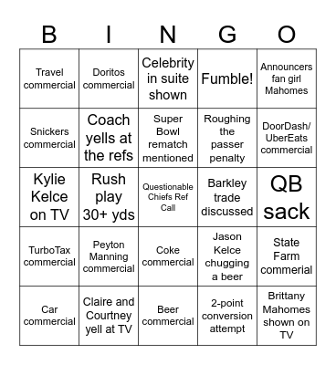 SuperBowl LIX BINGO 2025 Bingo Card