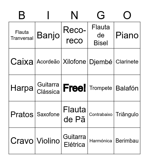 Bingo dos Instrumentos Bingo Card