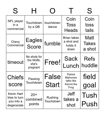 Analdis Superbowl Bingo Card