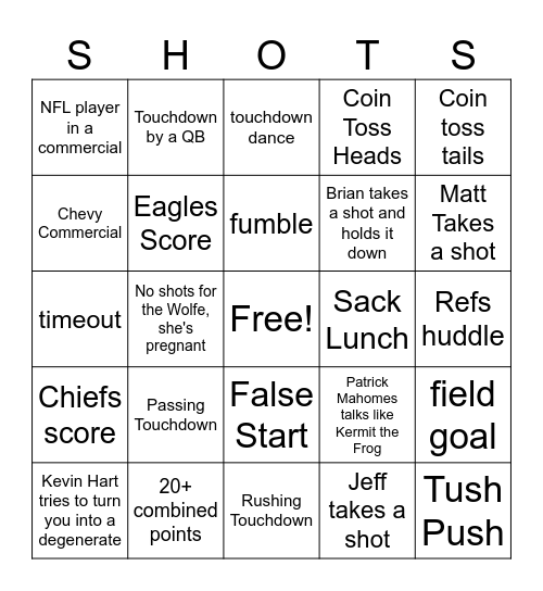 Analdis Superbowl Bingo Card