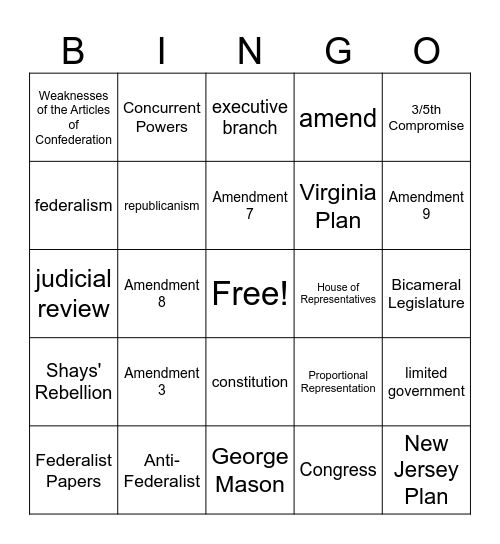 Unit 5: Creating a Nation Bingo Card