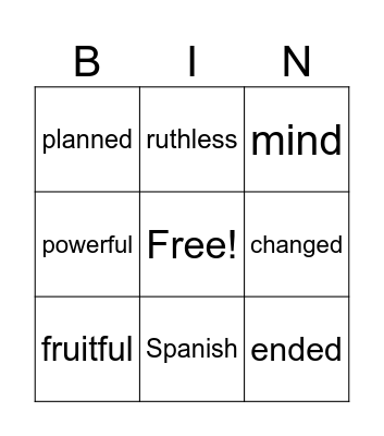 FIRE UNIT 3 LESSON 1 Bingo Card