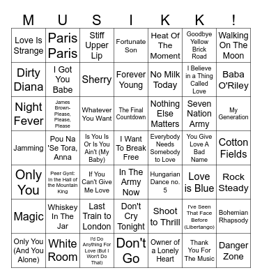 Vinstogo Musikkbingo Card