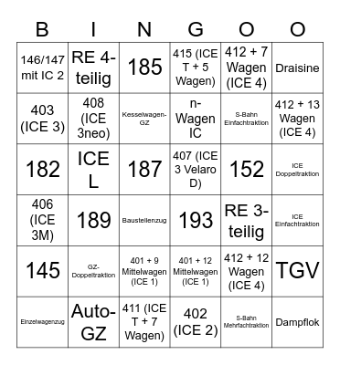 Zug Bingo Card