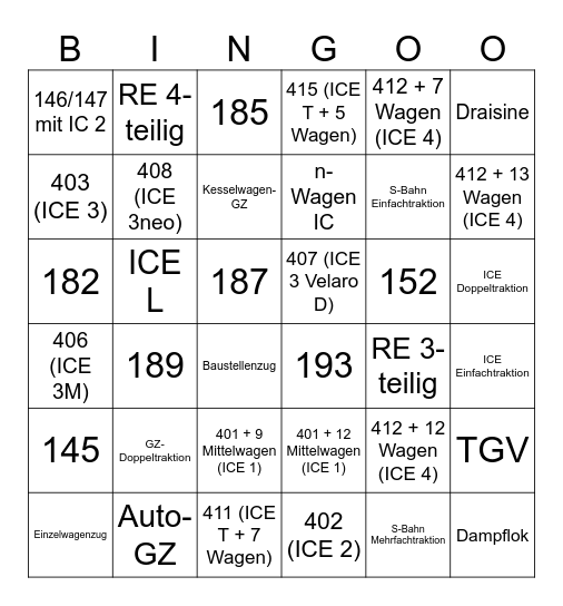 Zug Bingo Card