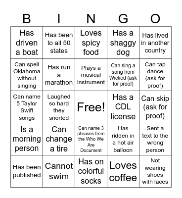 CAP REGION ALL IN BINGO Card