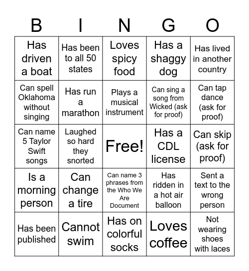 CAP REGION ALL IN BINGO Card