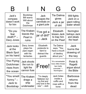 Pirates of the Caribbean: Dead Man’s Chest Bingo Card