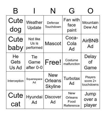 Super Bowl LIX 2025 Bingo Card