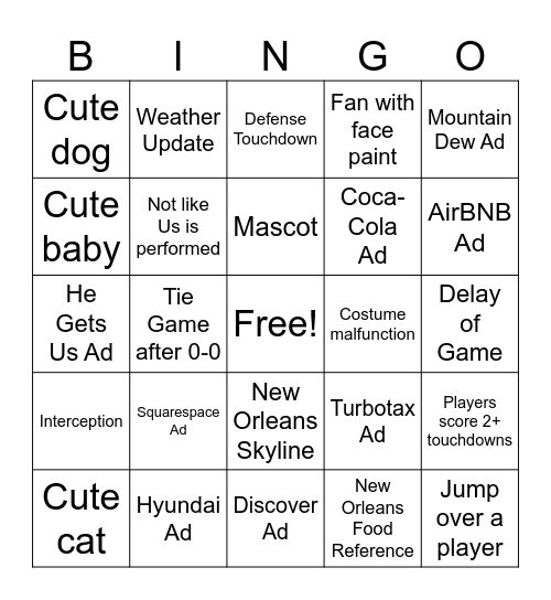 Super Bowl LIX 2025 Bingo Card
