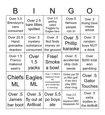 Nut Bach Trip Bingo Card